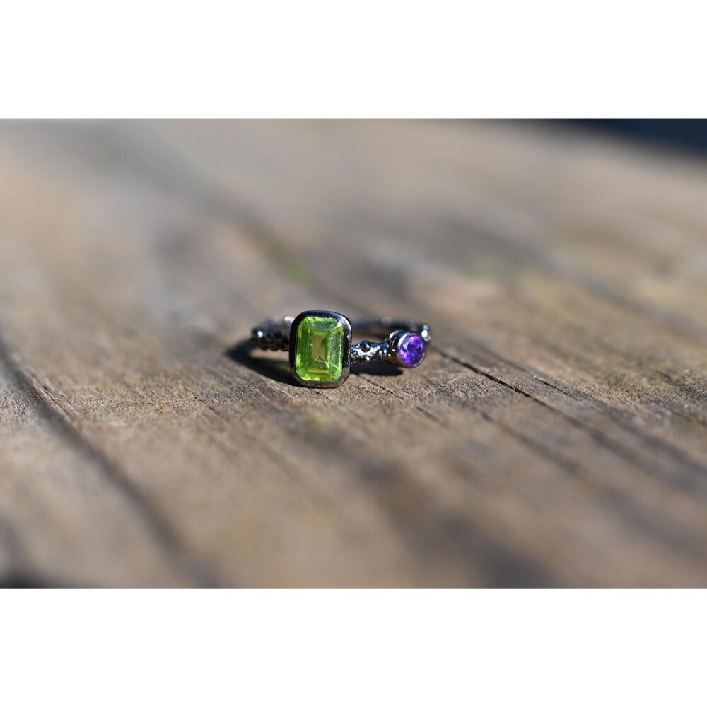 Peridot and amethyst engagement ring in sterling silver size 5.75, 6, 6.25, 6.5,